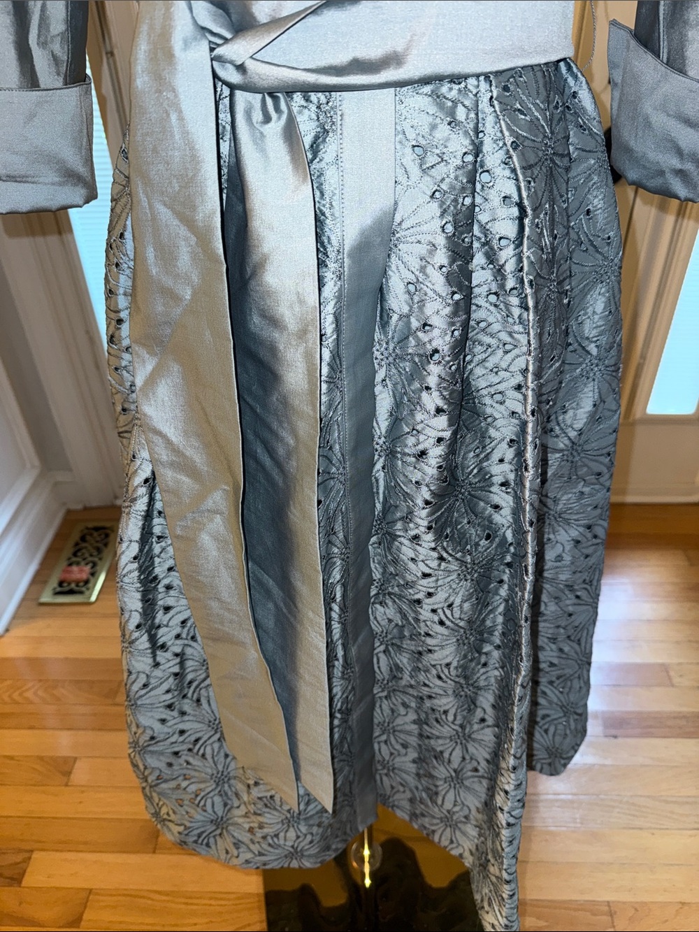 Rickie Freeman for Teri Jon Light Blue Satin Shirt-Collar Midi Dress - Picture 4 of 8